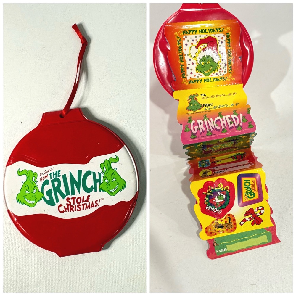 Dr Seuss How The Grinch Stole Christmas Ornament Fold Out Stickers Gift Tags Red